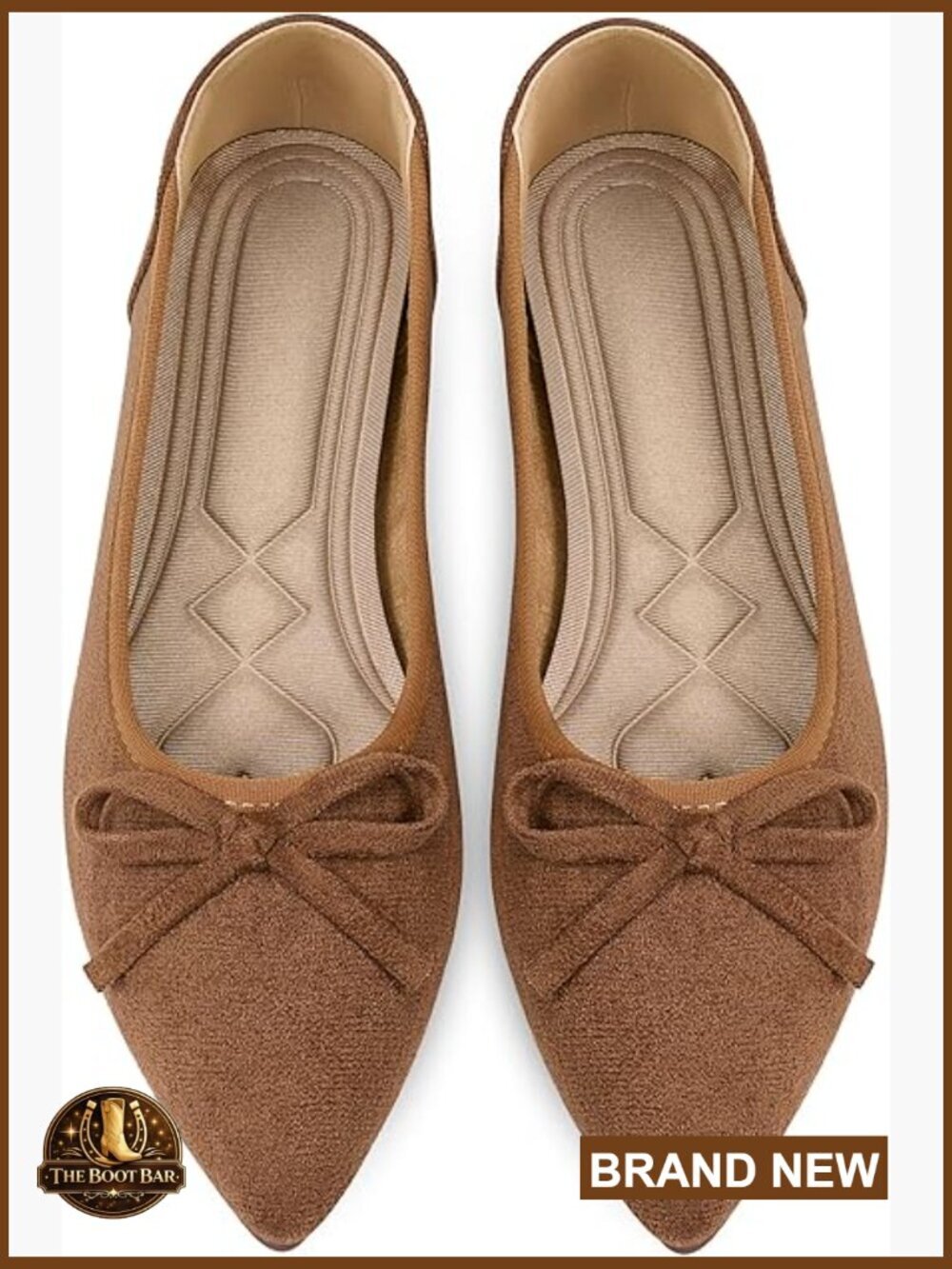 Pointed Toe Suede Ballet Flats with Bow, Comfortable Work Shoes